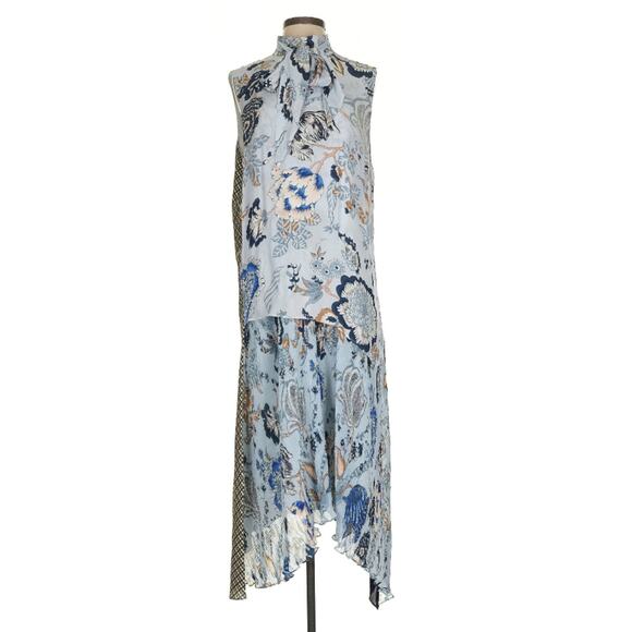 Tory Burch Margaret Blue Floral Plaid Silk Patchwork Pleated Midi Dress 14 - Picture 4 of 12